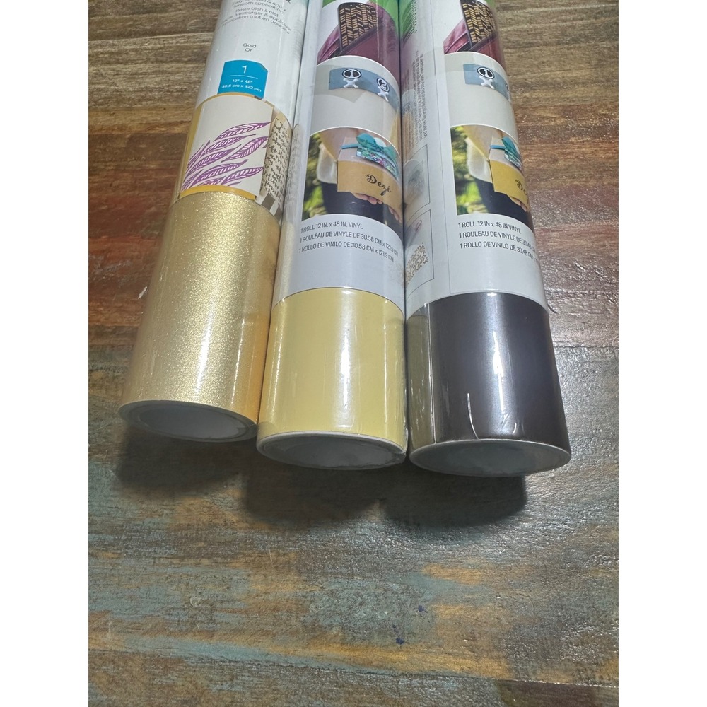 Cricut Permanent Vinyl Bundle 12x48 Shimmer Gold Light Yellow Coffee 3 Rolls - Picture 2 of 4